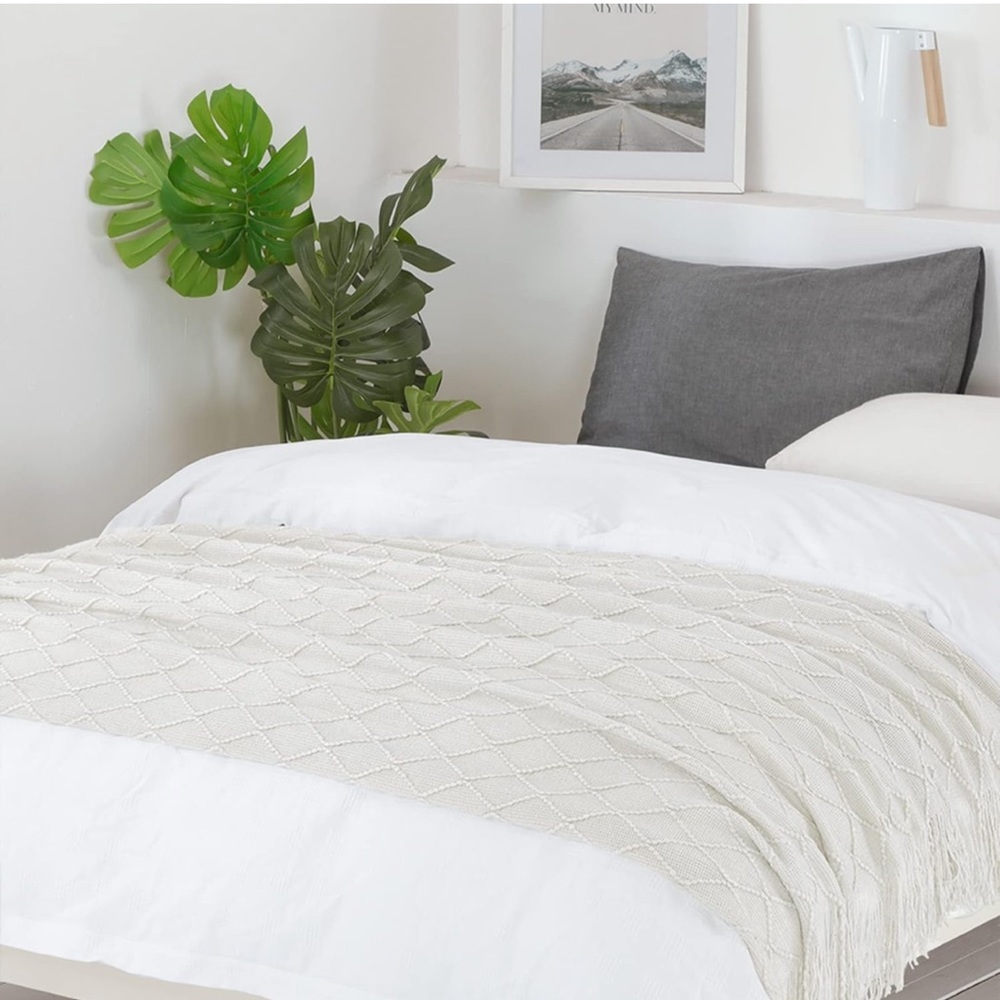 Throw Blanket Knitted Throw Textured Solid Sofa Couch Cover Decorative Knitted - Picture 4 of 6